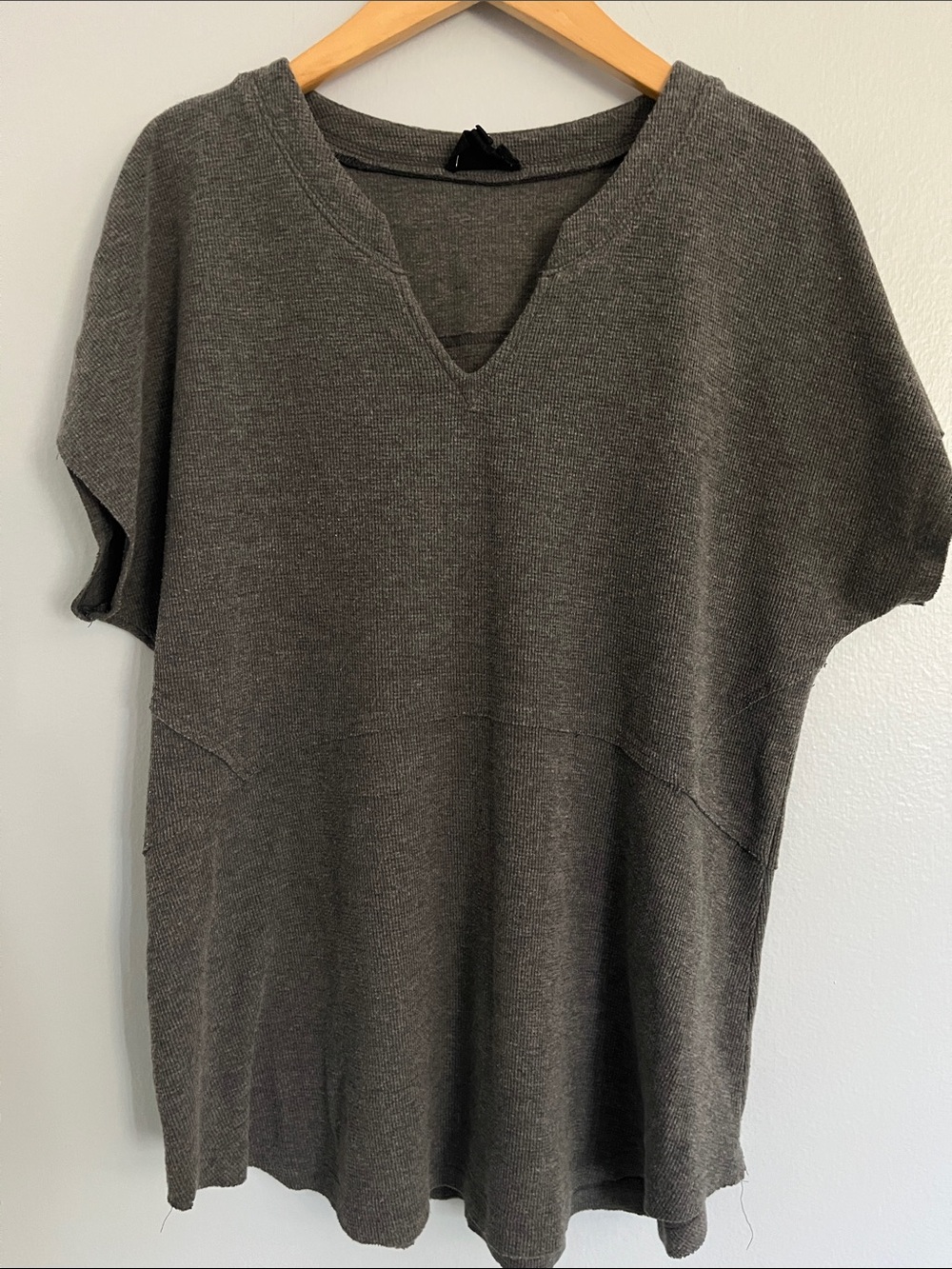Notch Neck Waffle Knit Relaxed Fit Top